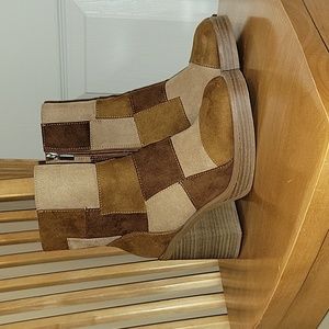 Brown Suede Patchwork Boots